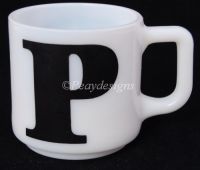 Glasbake Letter P Milk Glass Coffee Mug Vintage